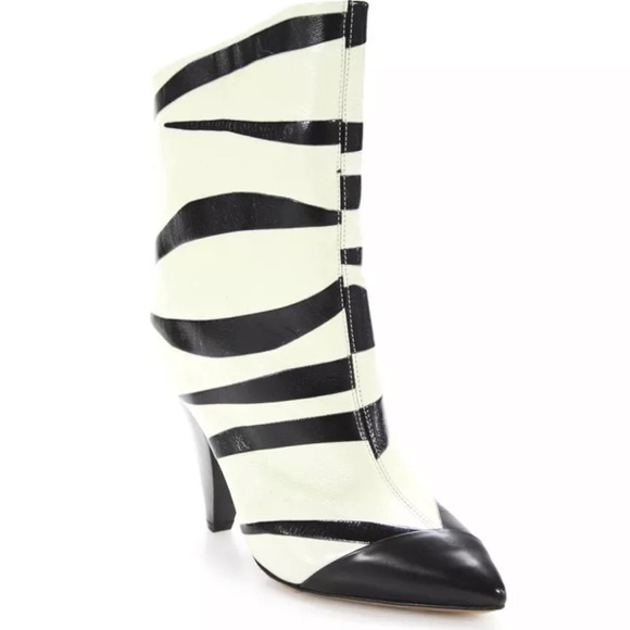 NEW NIB Isabel Marant Leebu Zebra Stripe Leather Boots - Picture 3 of 14